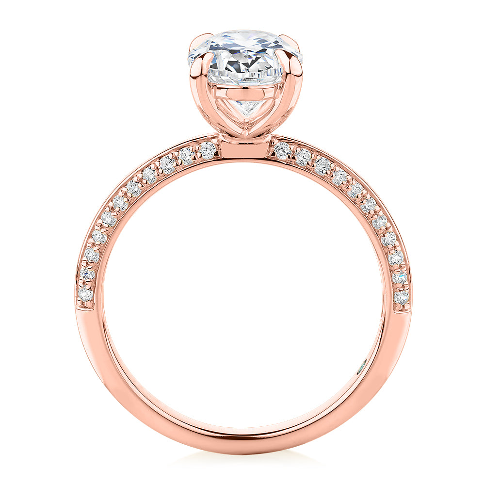Premium Certified Lab-Grown Diamond 2.24 carat TW oval cut shouldered engagement ring in 14 carat rose gold