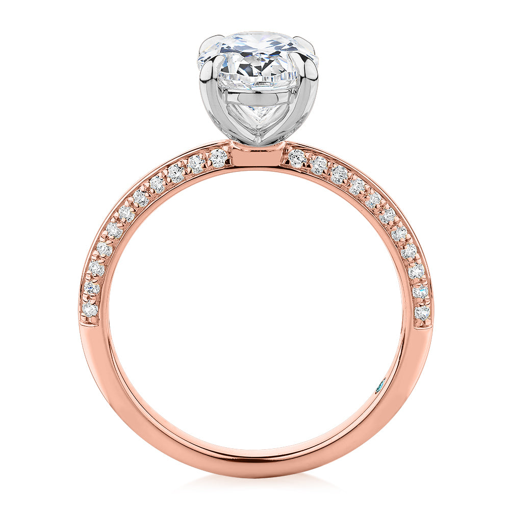 Premium Certified Lab-Grown Diamond 2.24 carat TW oval cut shouldered engagement ring in 14 carat rose and white gold