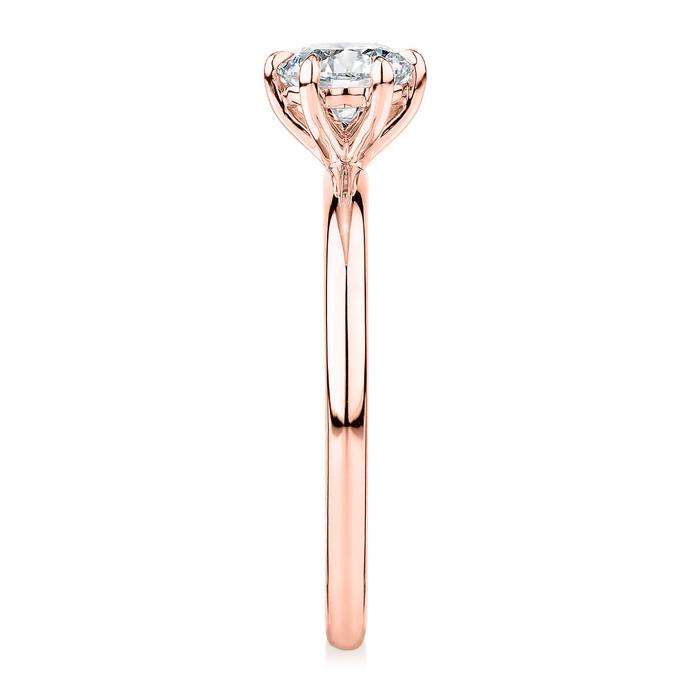 Premium Certified Laboratory Created Diamond, 0.70 carat round brilliant solitaire engagement ring in 14 carat rose gold