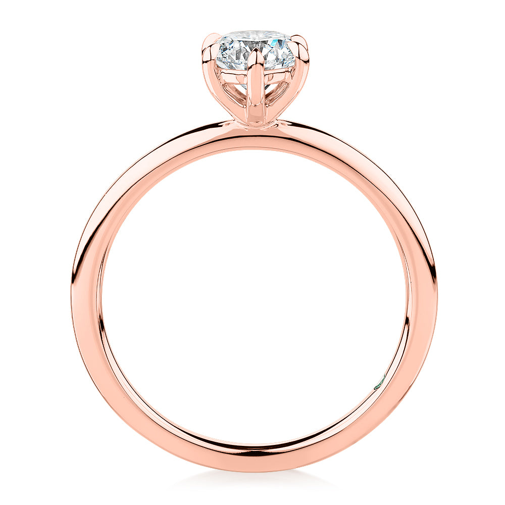 Premium Certified Laboratory Created Diamond, 0.70 carat round brilliant solitaire engagement ring in 14 carat rose gold