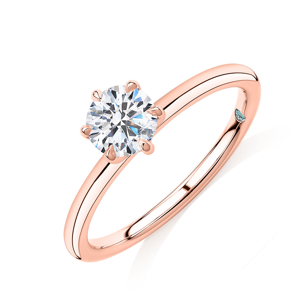 Premium Certified Laboratory Created Diamond, 0.70 carat round brilliant solitaire engagement ring in 14 carat rose gold