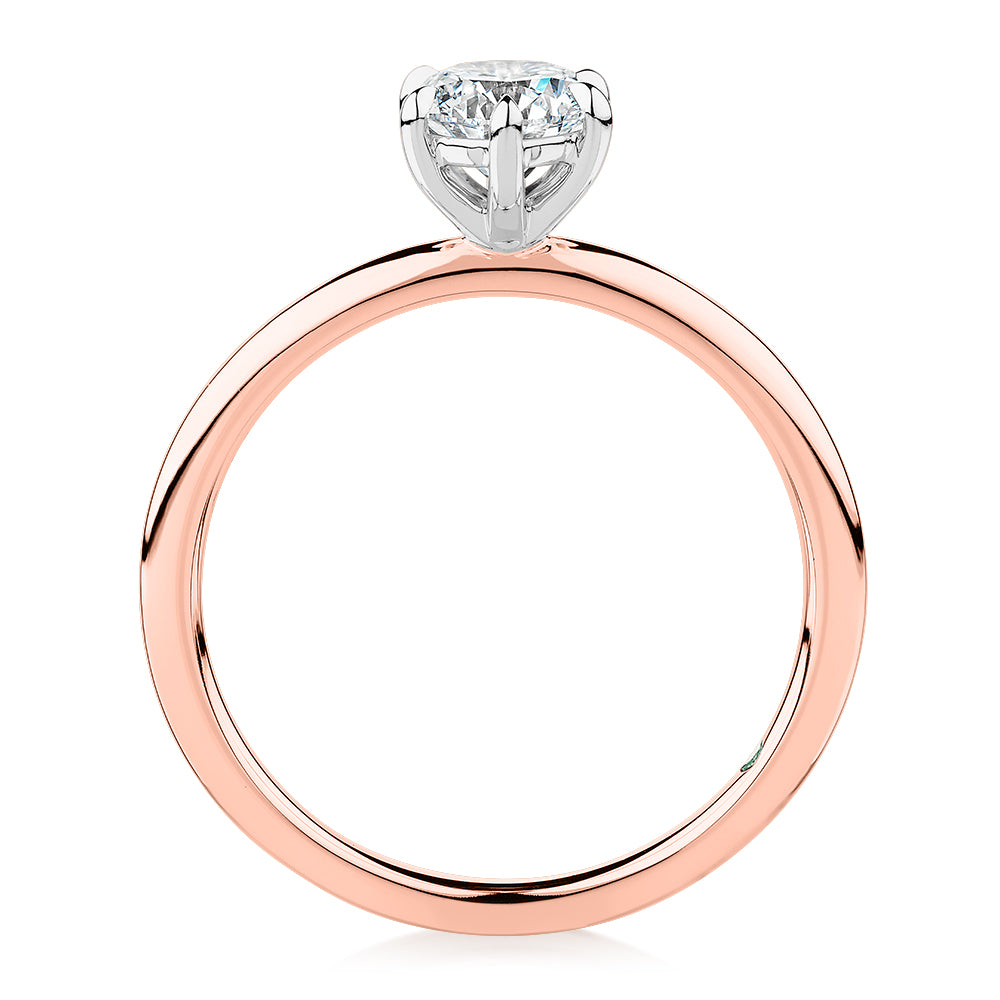Premium Certified Laboratory Created Diamond, 0.70 carat round brilliant solitaire engagement ring in 18 carat rose and white gold