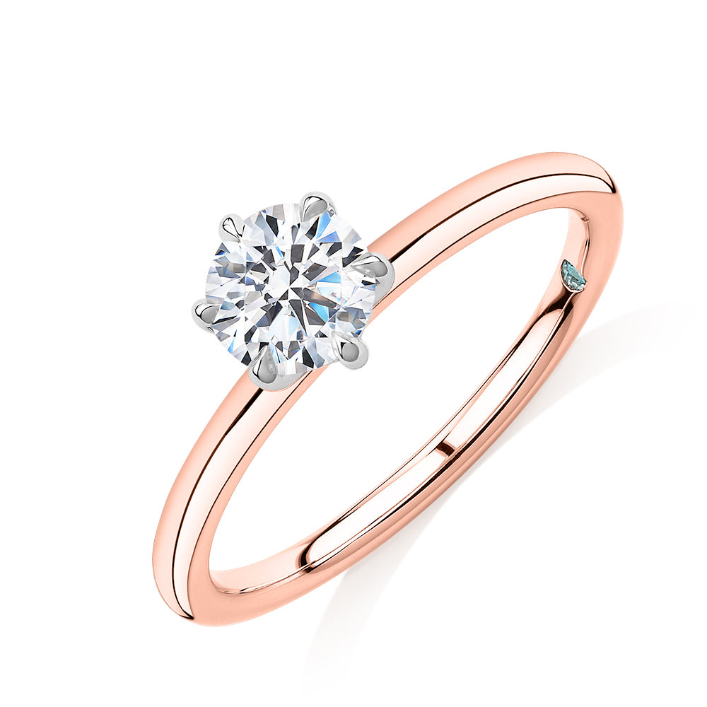 Premium Certified Laboratory Created Diamond, 0.70 carat round brilliant solitaire engagement ring in 14 carat rose and white gold