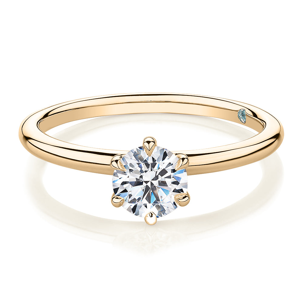 Premium Certified Laboratory Created Diamond, 0.70 carat round brilliant solitaire engagement ring in 18 carat yellow gold