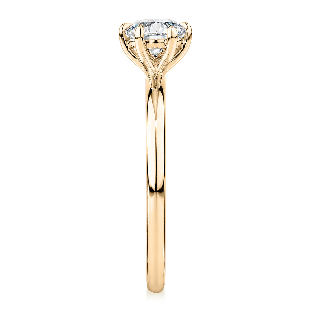 Signature Simulant Diamond 0.70 carat* round brilliant solitaire engagement ring in 14 carat yellow gold