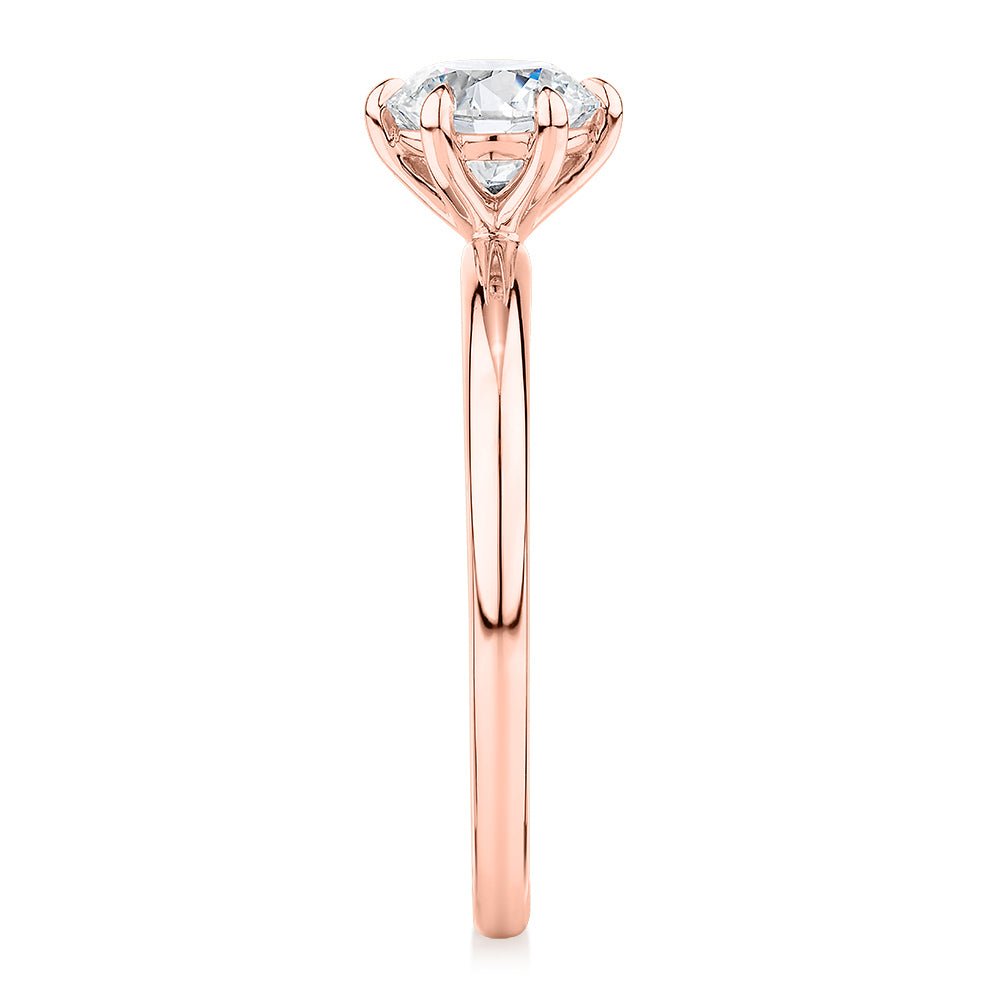 Signature Simulant Diamond 1.00 carat* round brilliant solitaire engagement ring in 14 carat rose gold