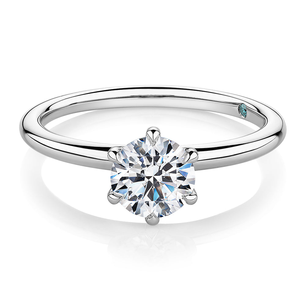 Premium Certified Laboratory Created Diamond, 1.00 carat round brilliant solitaire engagement ring in 14 carat white gold