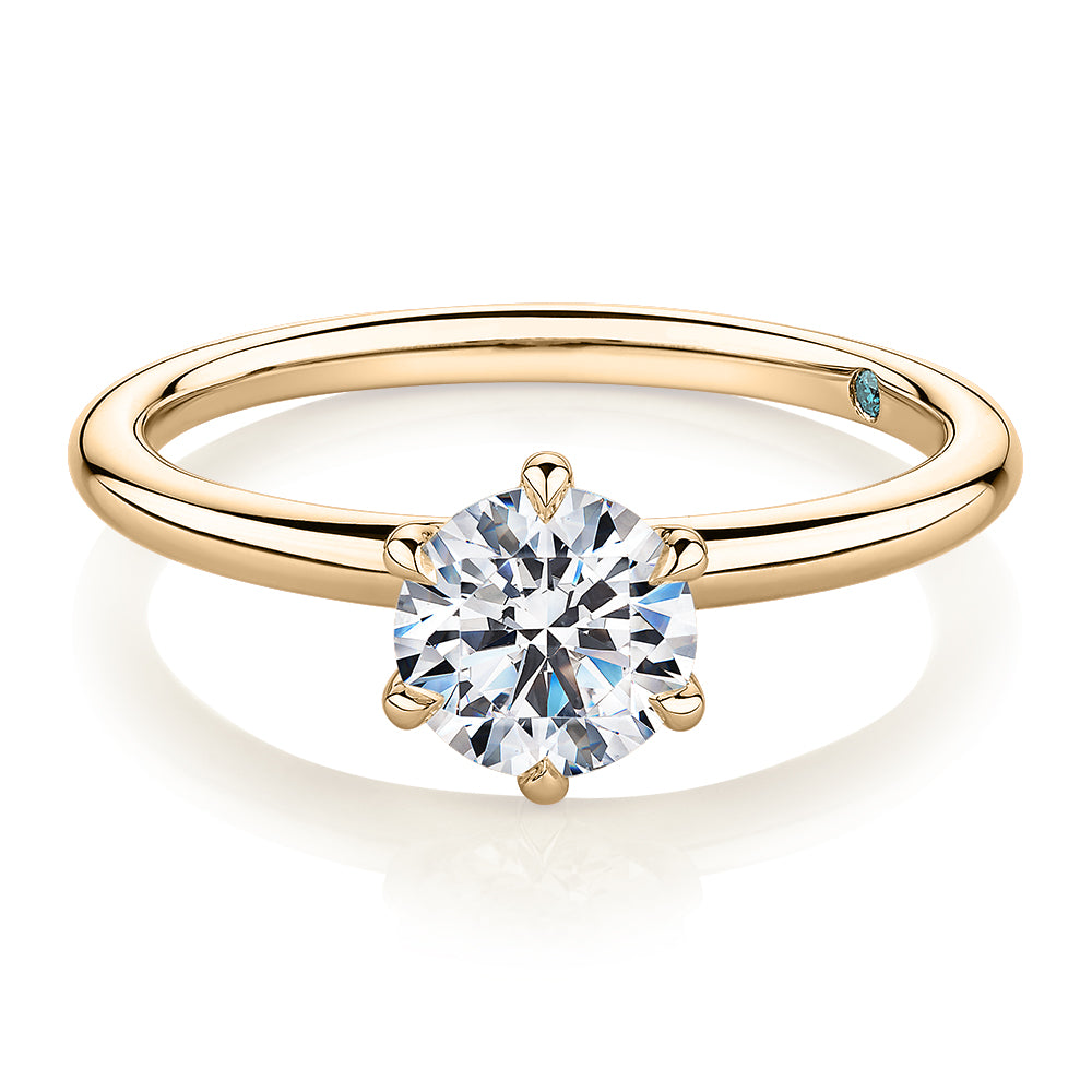 Premium Certified Lab-Grown Diamond, 1.00 carat round brilliant solitaire engagement ring in 14 carat yellow gold