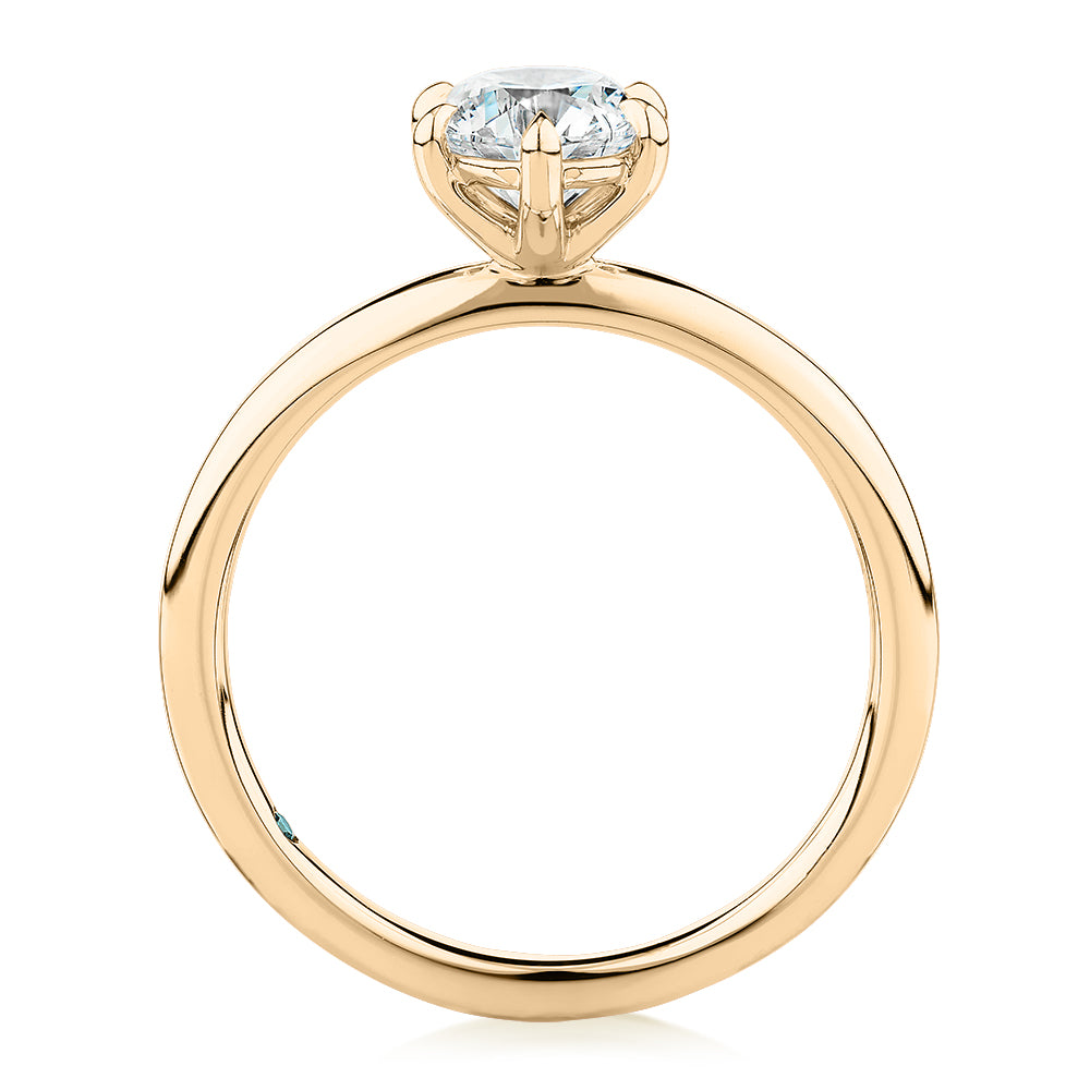 Premium Certified Lab-Grown Diamond, 1.00 carat round brilliant solitaire engagement ring in 14 carat yellow gold