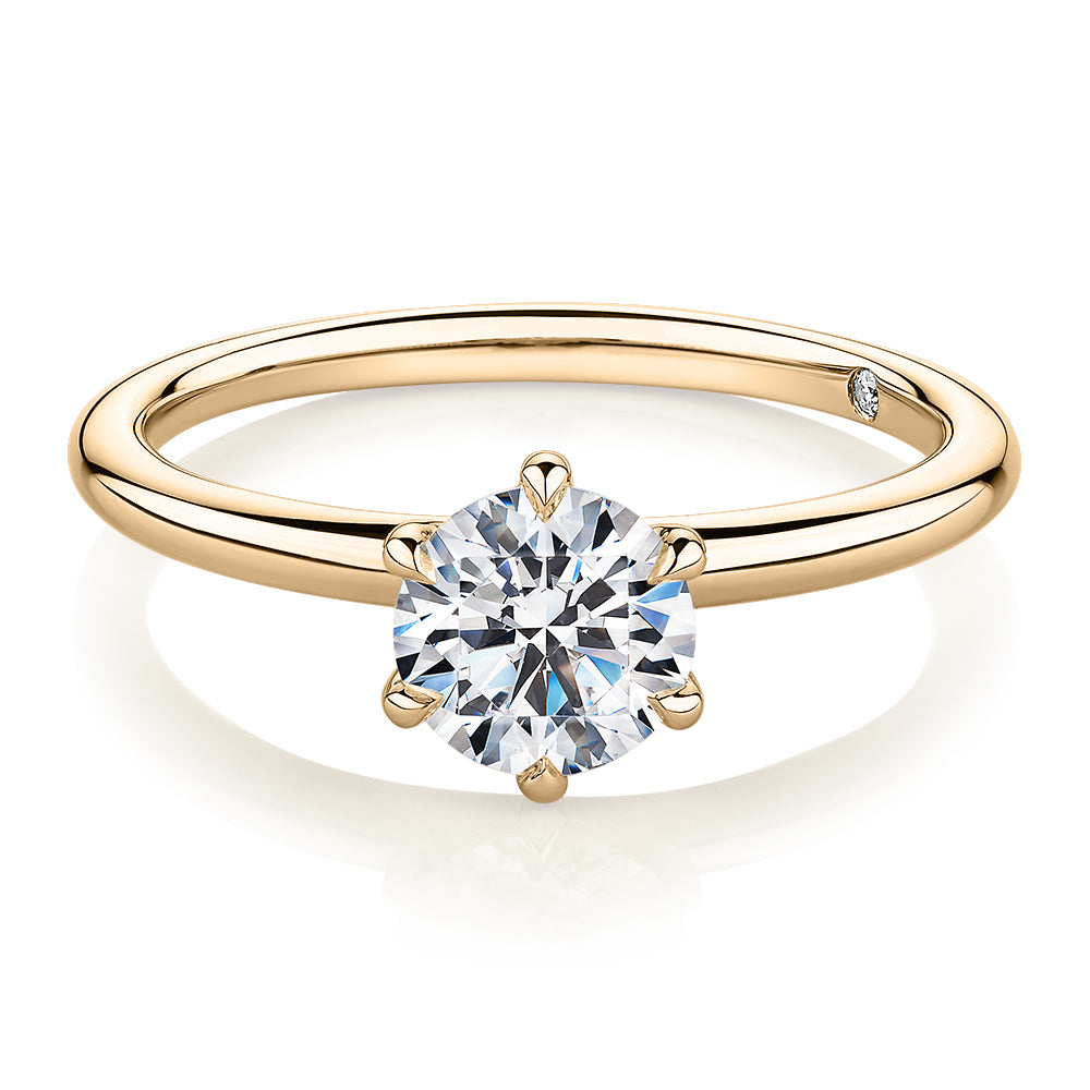 Signature Simulant Diamond 1.00 carat* round brilliant solitaire engagement ring in 14 carat yellow gold