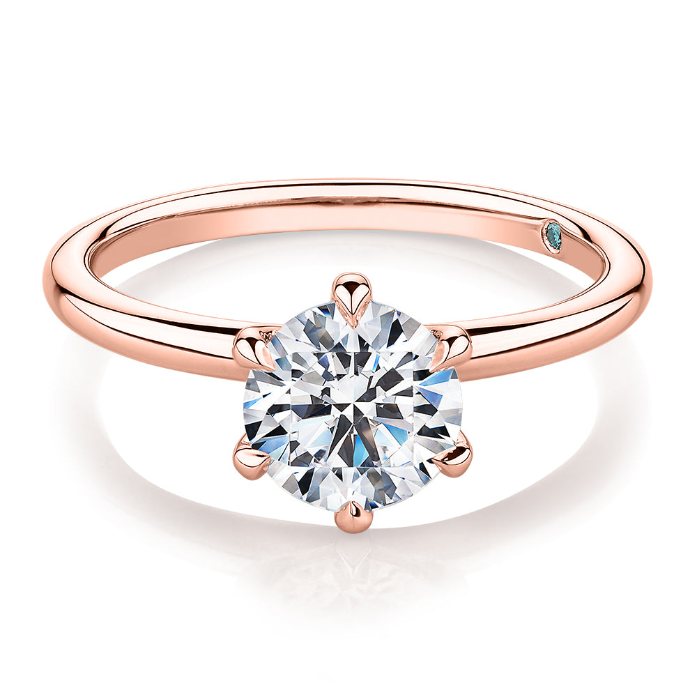 Premium Certified Laboratory Created Diamond, 1.50 carat round brilliant solitaire engagement ring in 14 carat rose gold