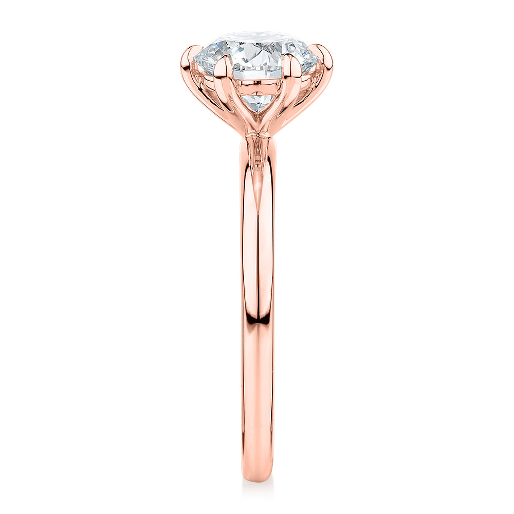 Premium Certified Lab-Grown Diamond, 1.50 carat round brilliant solitaire engagement ring in 14 carat rose gold