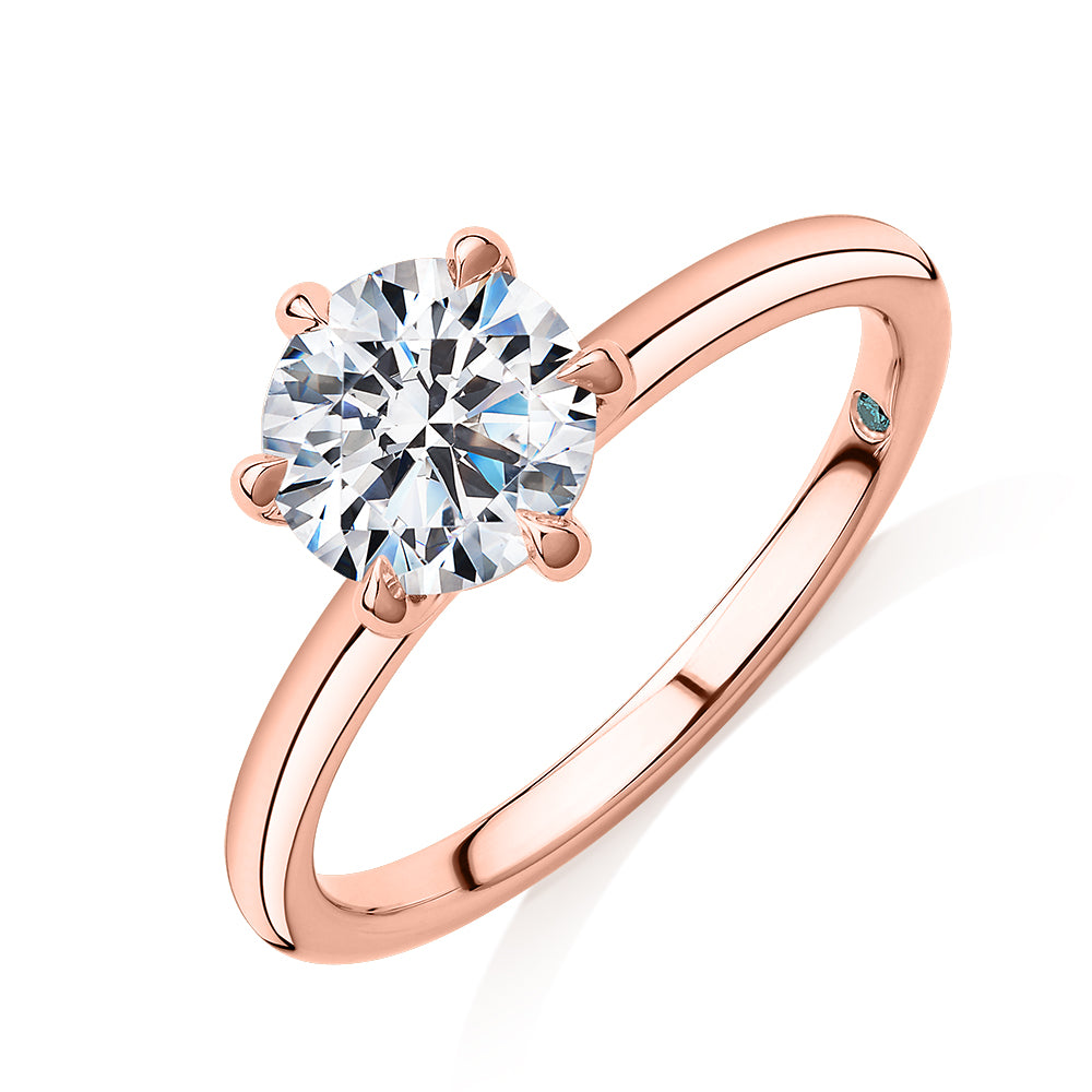 Premium Certified Laboratory Created Diamond, 1.50 carat round brilliant solitaire engagement ring in 14 carat rose gold