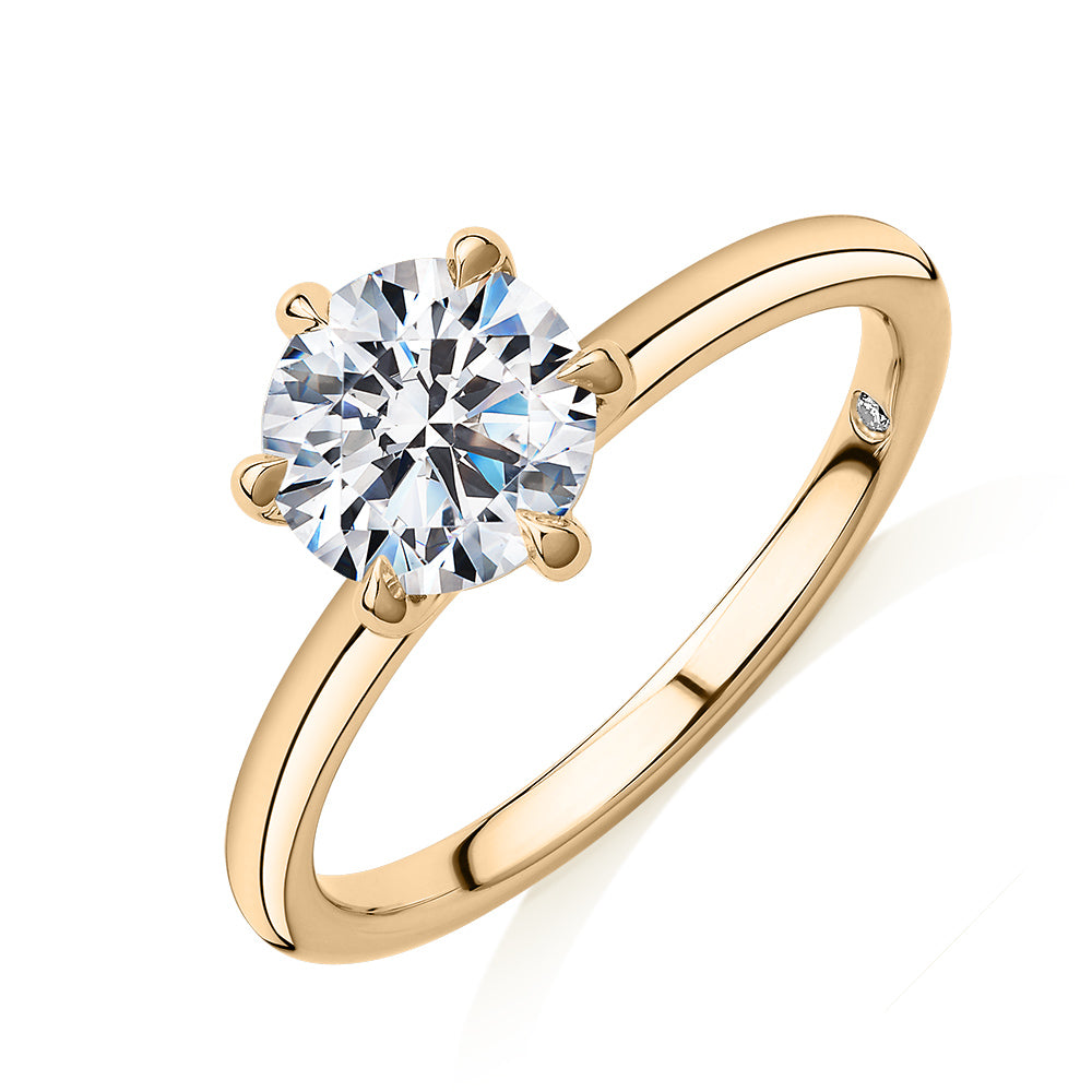 Signature Simulant Diamond 1.50 carat* round brilliant solitaire engagement ring in 14 carat yellow gold