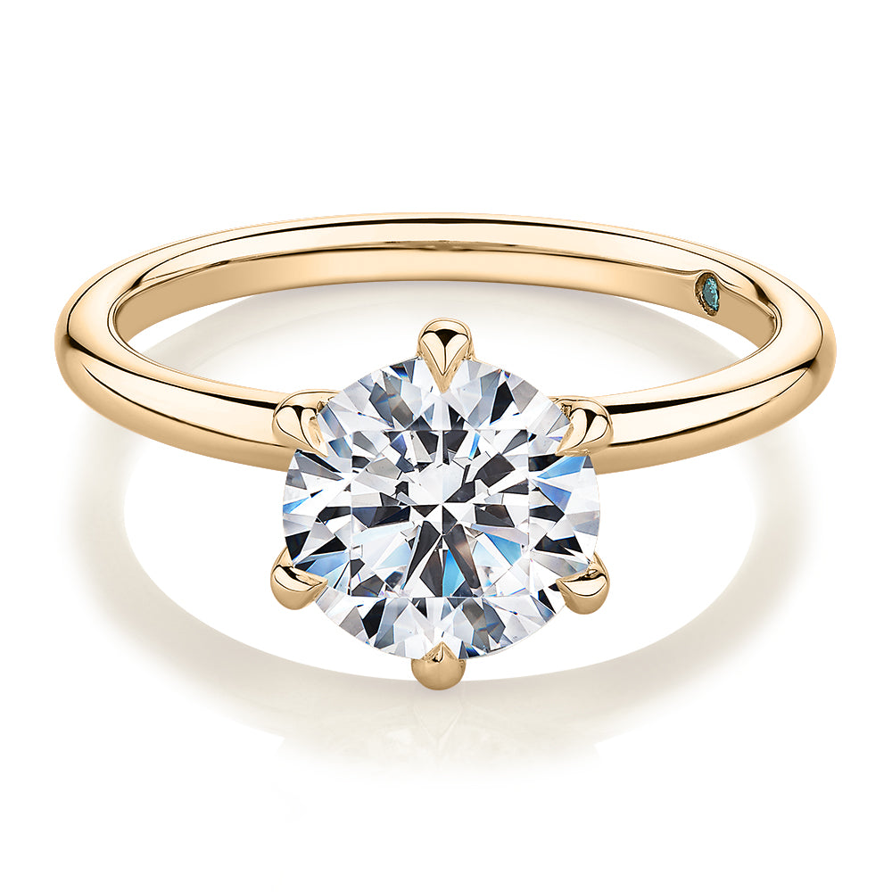 Premium Certified Laboratory Created Diamond, 2.00 carat round brilliant solitaire engagement ring in 18 carat yellow gold