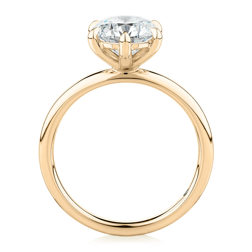 Premium Certified Lab-Grown Diamond, 2.00 carat round brilliant solitaire engagement ring in 14 carat yellow gold