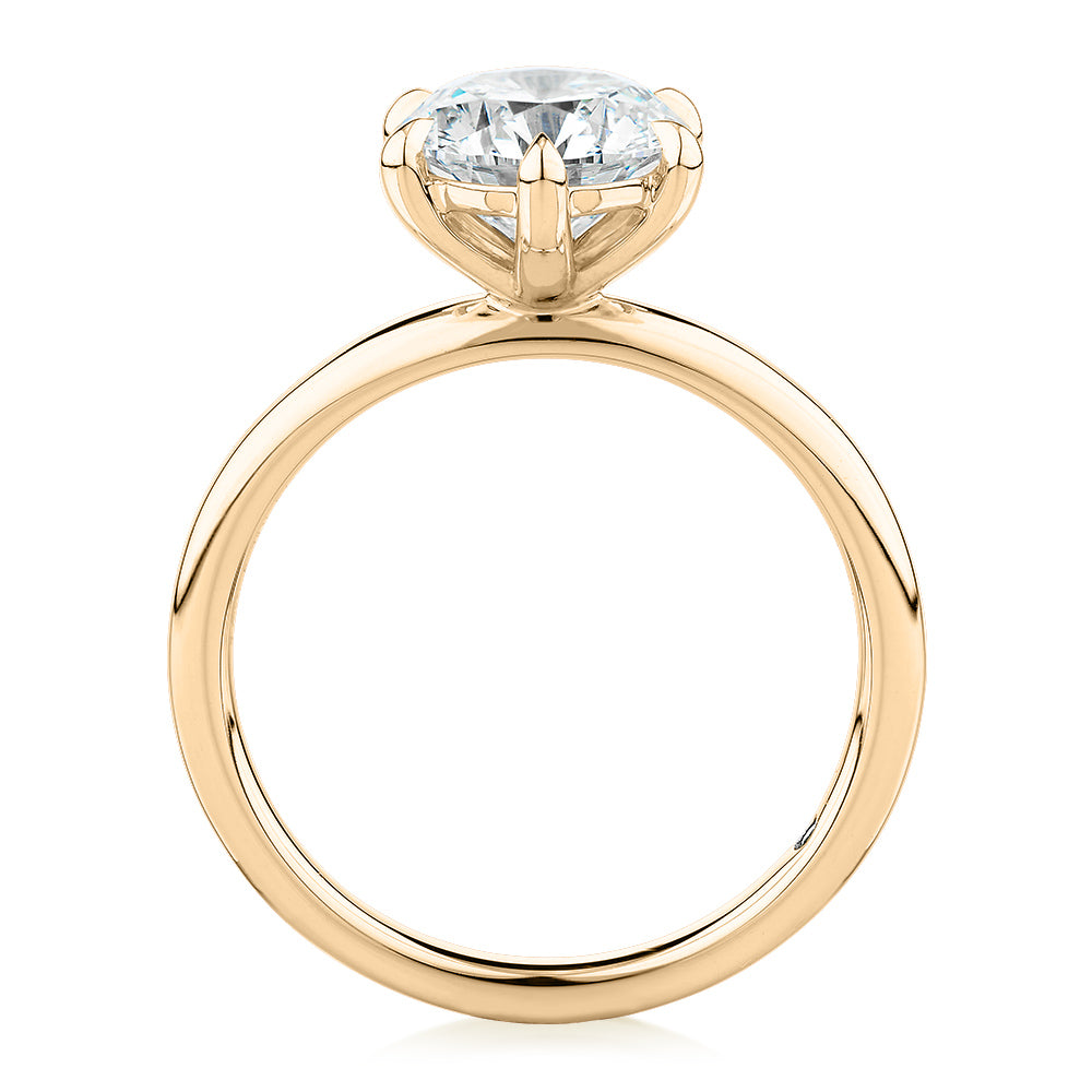 Signature Simulant Diamond 2.00 carat* round brilliant solitaire engagement ring in 14 carat yellow gold