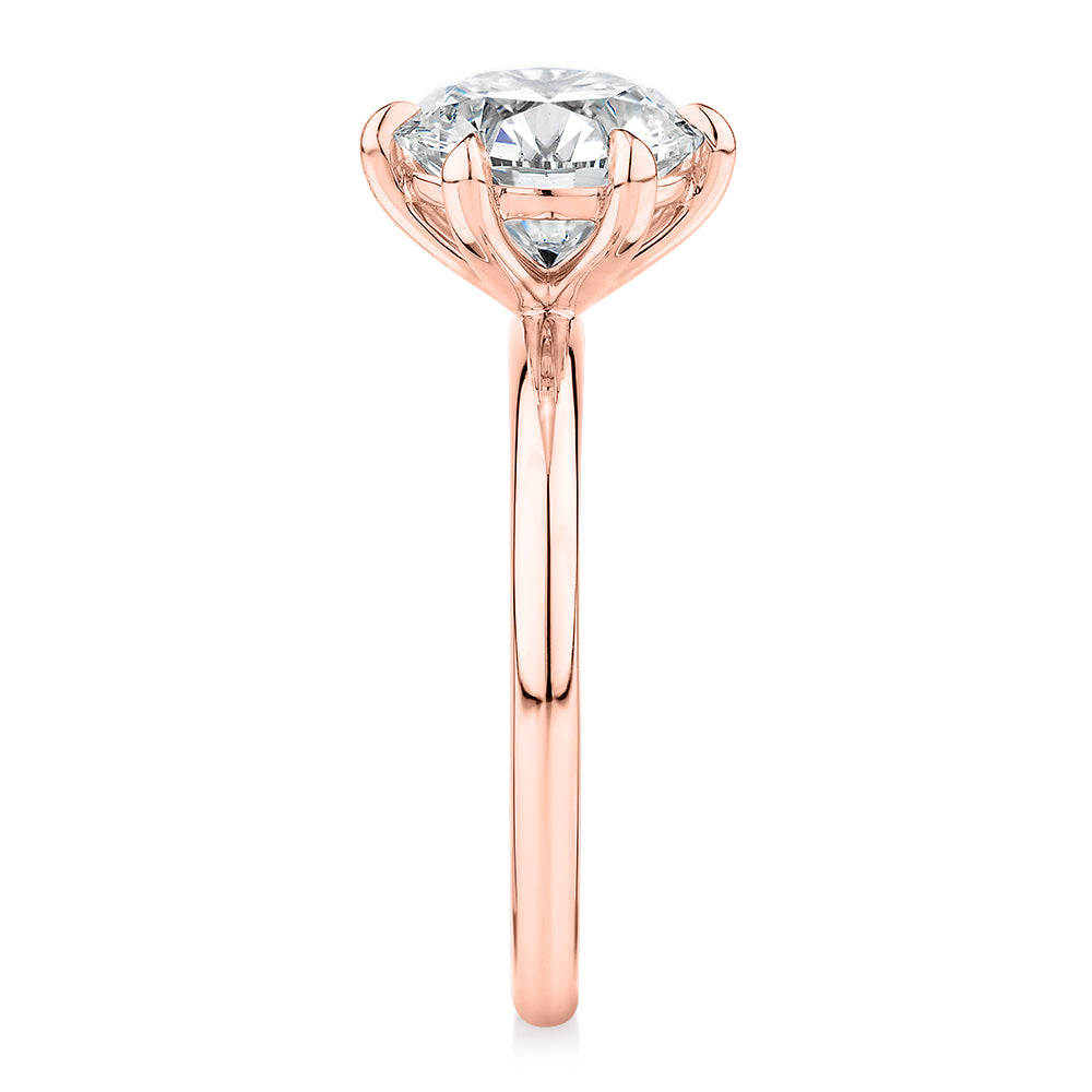 Premium Certified Laboratory Created Diamond, 3.00 carat round brilliant solitaire engagement ring in 18 carat rose gold