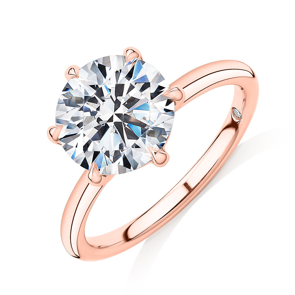 Signature Simulant Diamond 3.00 carat* round brilliant solitaire engagement ring in 14 carat rose gold