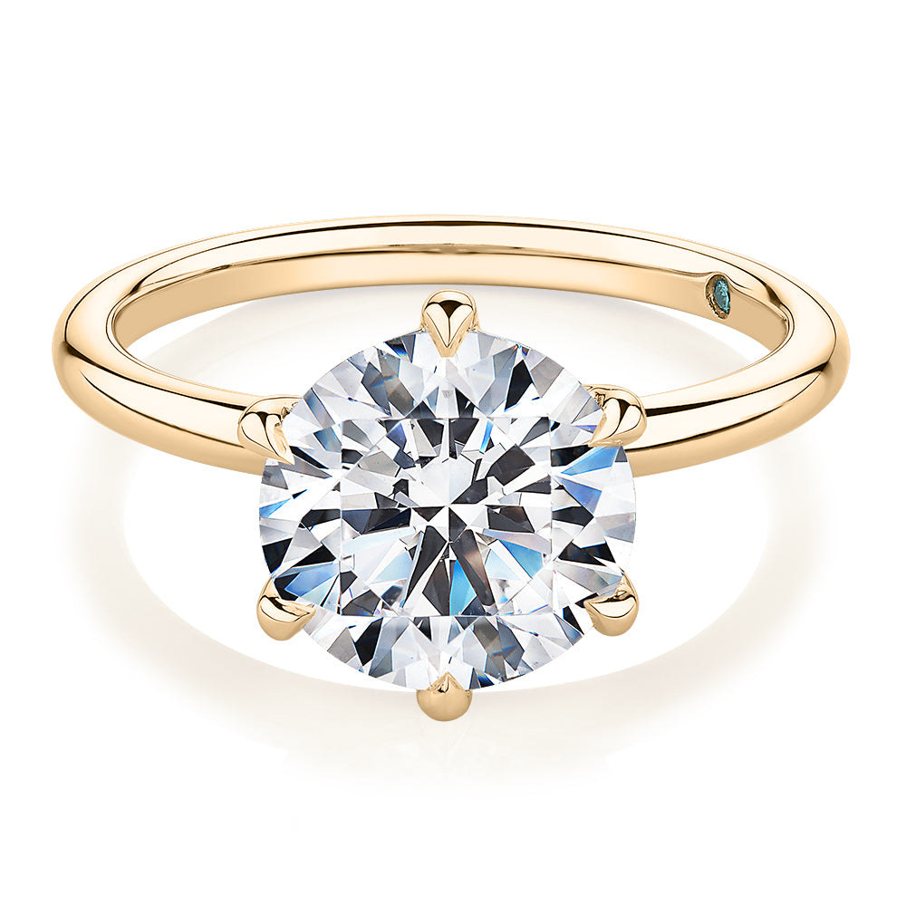 Premium Certified Laboratory Created Diamond, 3.00 carat round brilliant solitaire engagement ring in 14 carat yellow gold