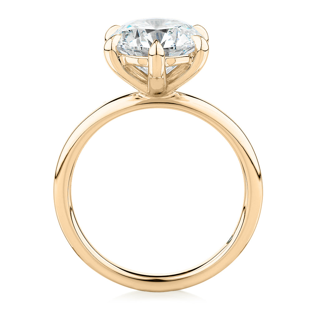 Premium Certified Laboratory Created Diamond, 3.00 carat round brilliant solitaire engagement ring in 14 carat yellow gold