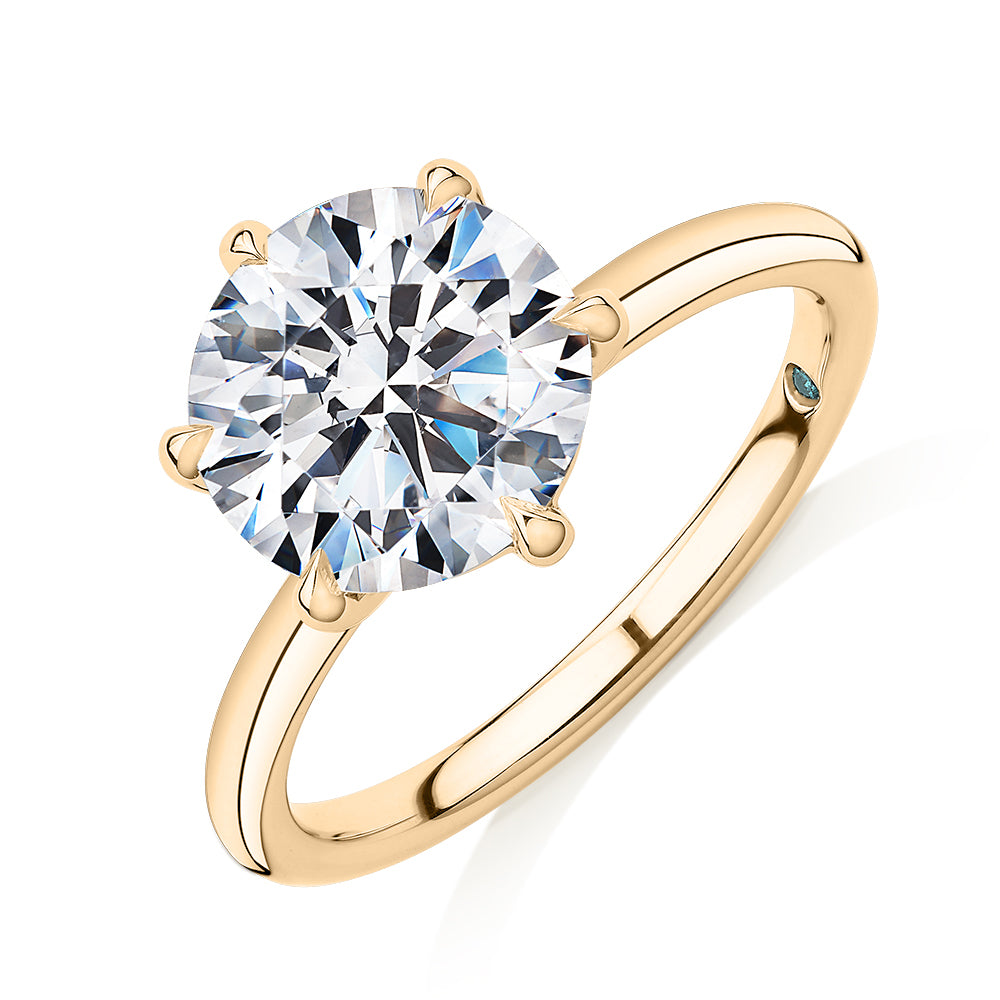 Premium Certified Laboratory Created Diamond, 3.00 carat round brilliant solitaire engagement ring in 18 carat yellow gold