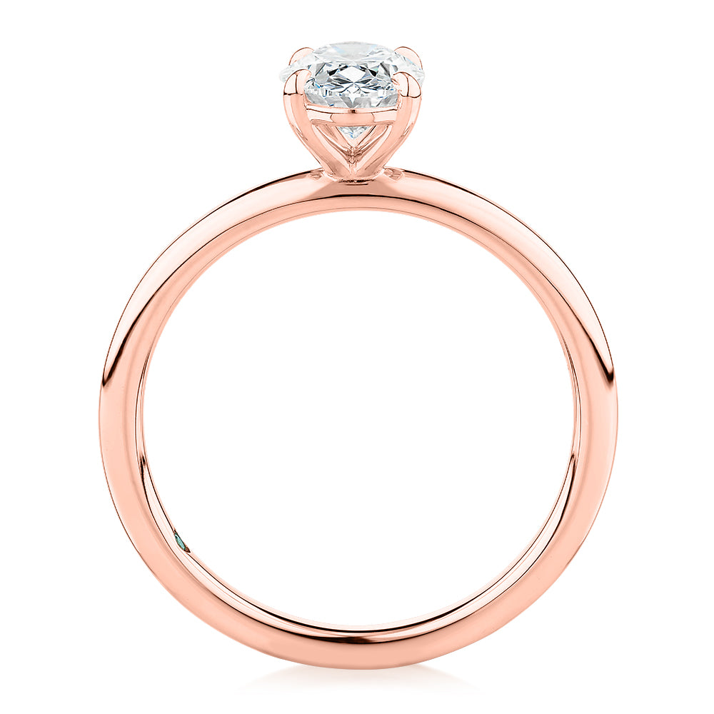 Premium Certified Lab-Grown Diamond, 1.00 carat oval solitaire engagement ring in 14 carat rose gold