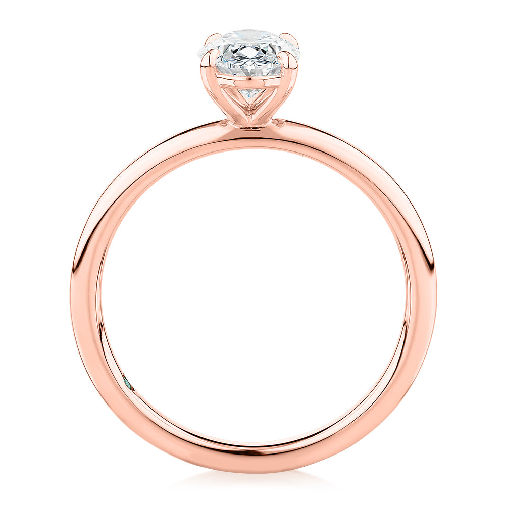 Premium Certified Laboratory Created Diamond, 1.00 carat oval solitaire engagement ring in 14 carat rose gold