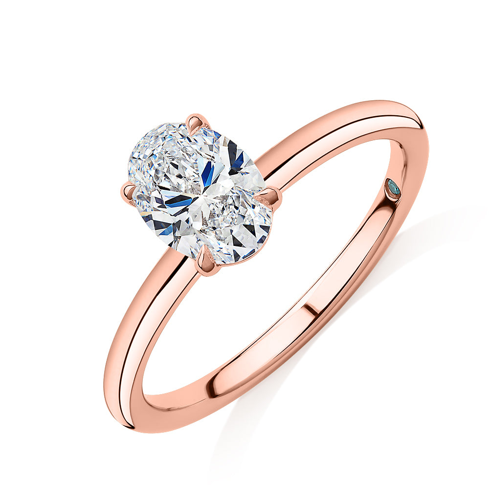 Premium Certified Laboratory Created Diamond, 1.00 carat oval solitaire engagement ring in 14 carat rose gold