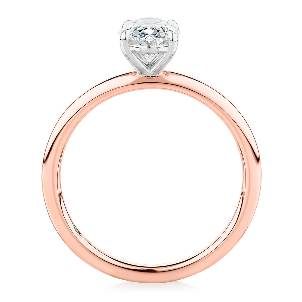 Premium Certified Lab-Grown Diamond, 1.00 carat oval solitaire engagement ring in 14 carat rose and white gold