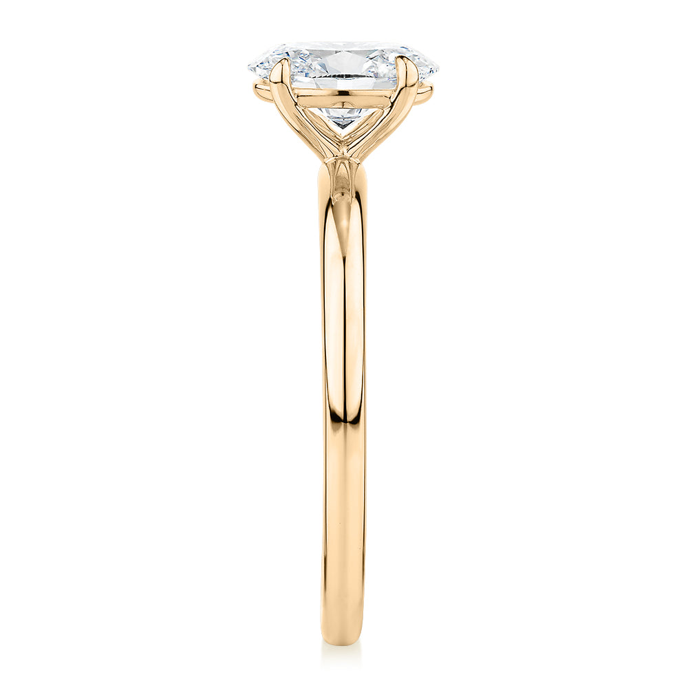 Premium Certified Laboratory Created Diamond, 1.00 carat oval solitaire engagement ring in 18 carat yellow gold