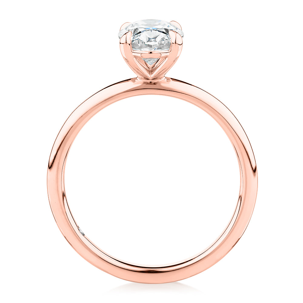 Signature Simulant Diamond 1.50 carat* oval solitaire engagement ring in 14 carat rose gold