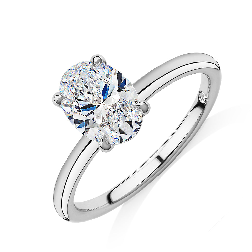 Signature Simulant Diamond 1.50 carat* oval solitaire engagement ring in 14 carat white gold