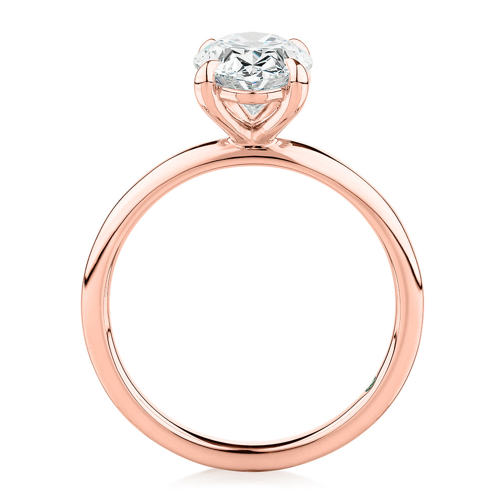 Premium Certified Laboratory Created Diamond, 2.00 carat oval solitaire engagement ring in 18 carat rose gold
