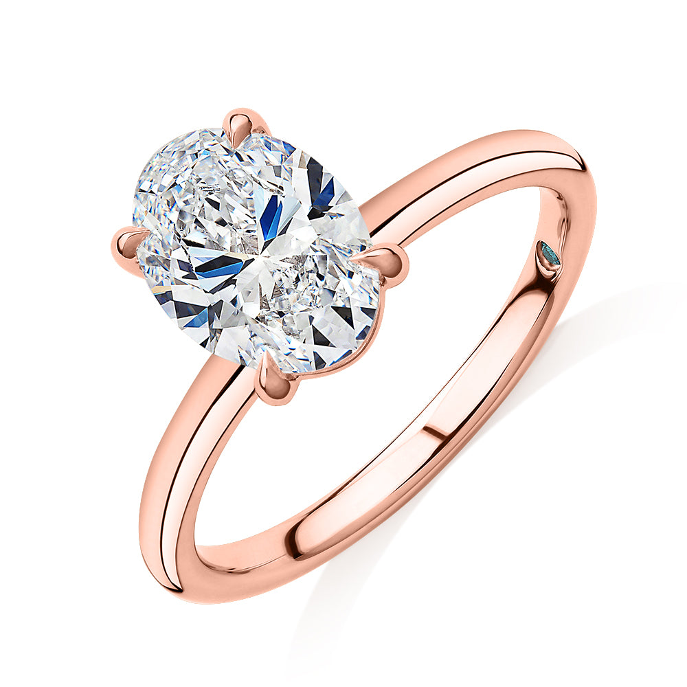 Premium Certified Laboratory Created Diamond, 2.00 carat oval solitaire engagement ring in 18 carat rose gold