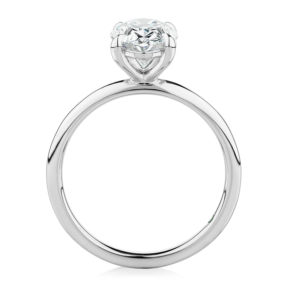 Premium Certified Laboratory Created Diamond, 2.00 carat oval solitaire engagement ring in 18 carat white gold