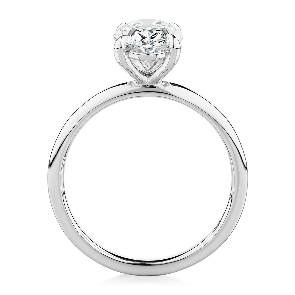 Signature Simulant Diamond 2.00 carat* oval solitaire engagement ring in 14 carat white gold