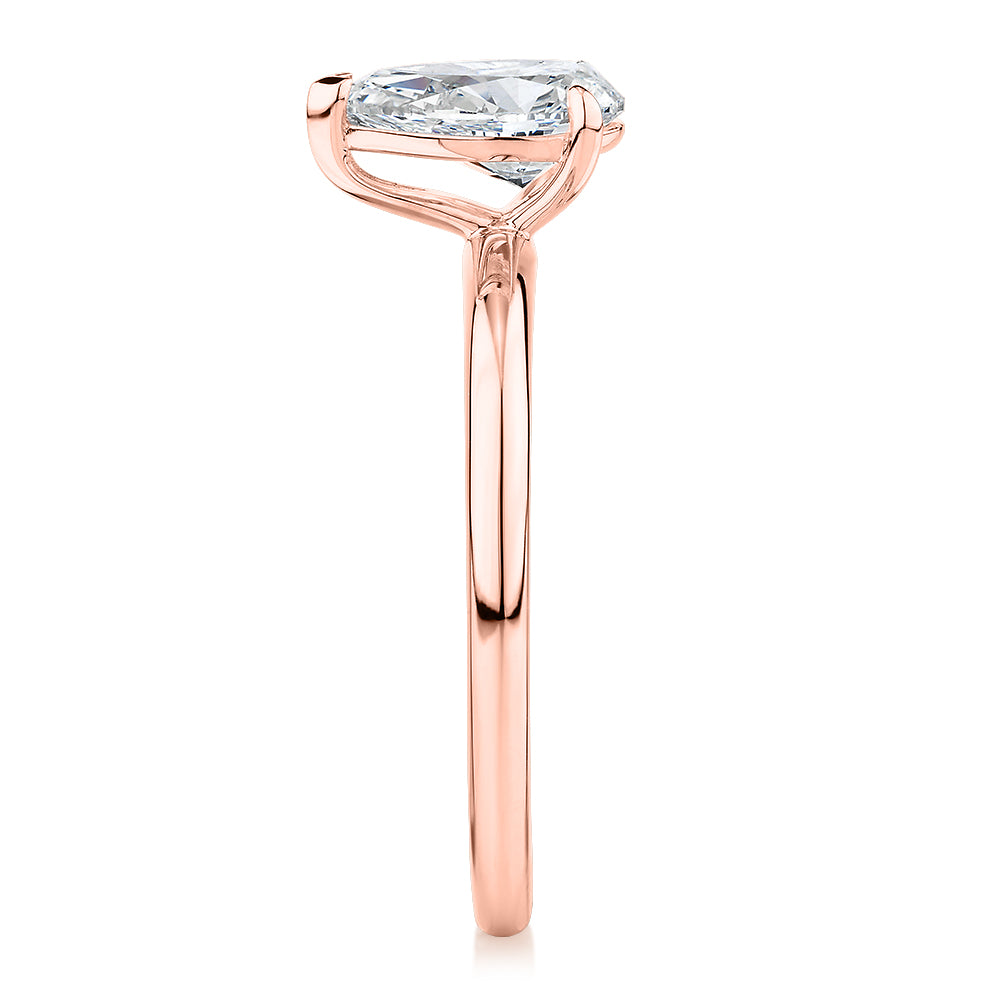 Premium Certified Laboratory Created Diamond, 1.00 carat pear solitaire engagement ring in 18 carat rose gold