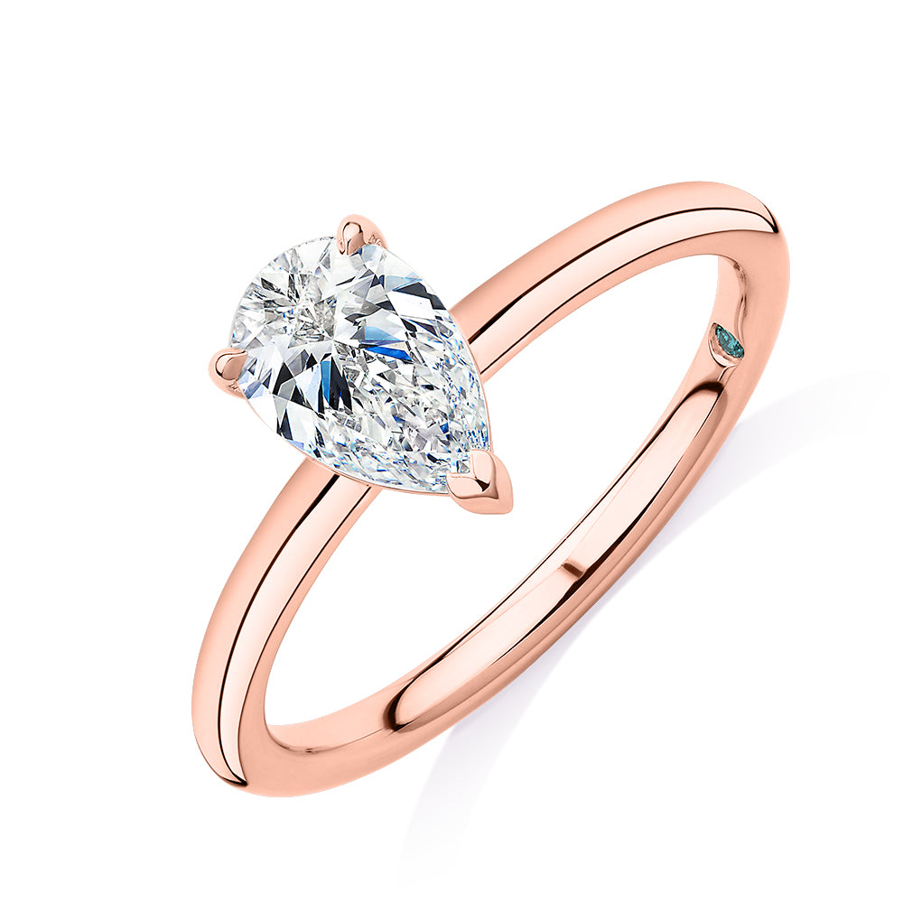 Premium Certified Lab-Grown Diamond, 1.00 carat pear solitaire engagement ring in 14 carat rose gold