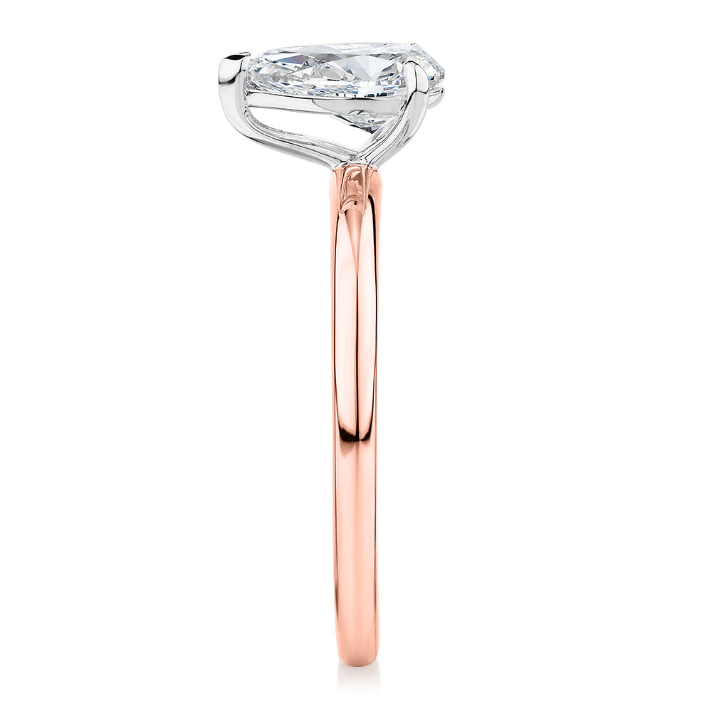 Premium Certified Lab-Grown Diamond, 1.00 carat pear solitaire engagement ring in 14 carat rose and white gold