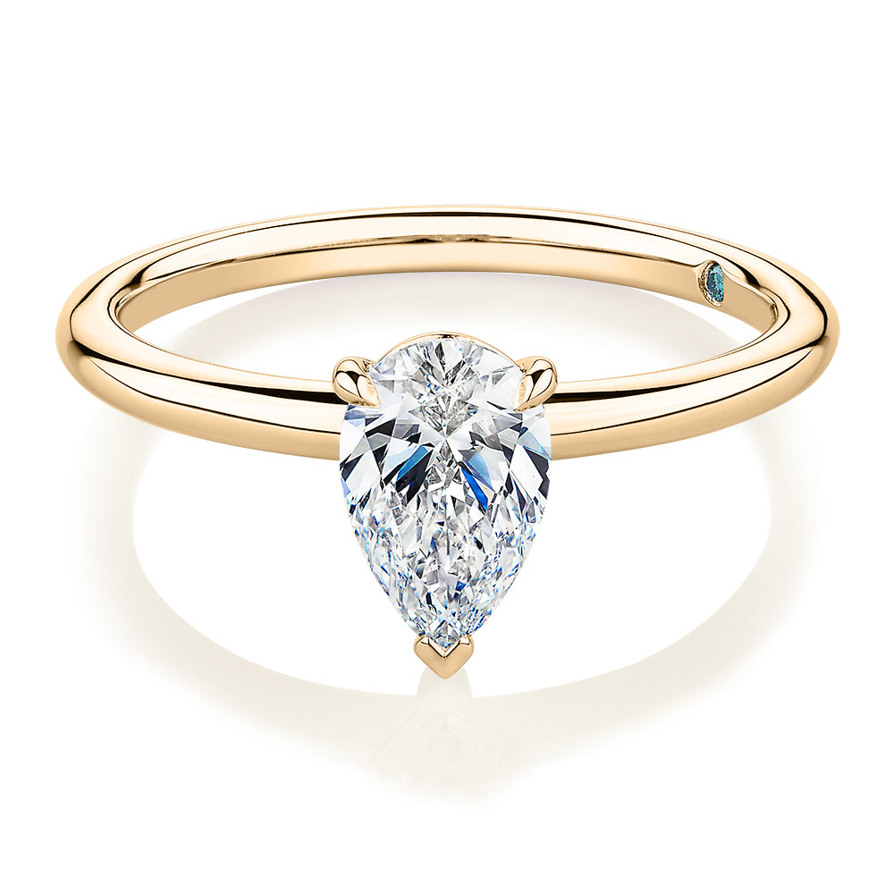 Premium Certified Lab-Grown Diamond, 1.00 carat pear solitaire engagement ring in 14 carat yellow gold