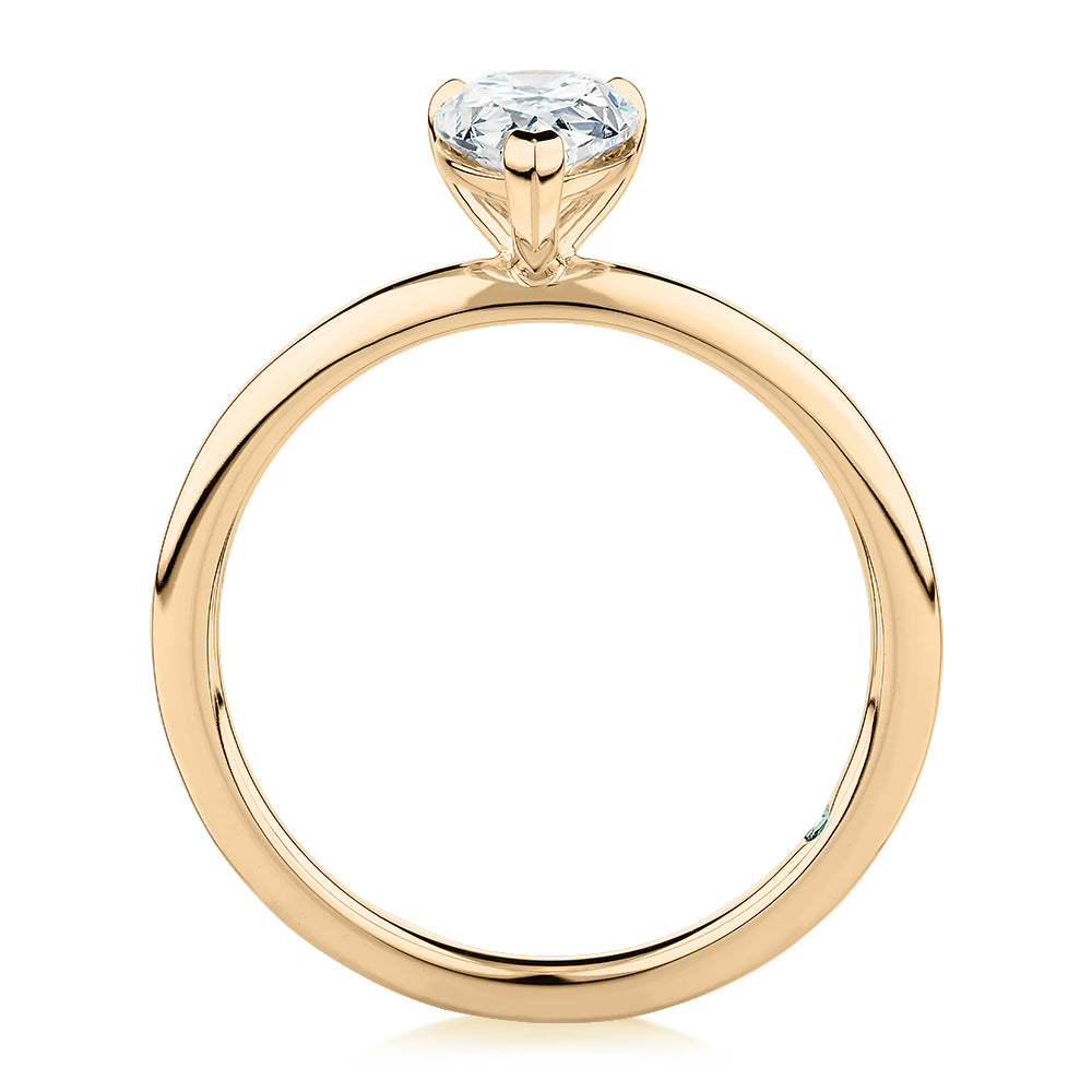 Premium Certified Laboratory Created Diamond, 1.00 carat pear solitaire engagement ring in 14 carat yellow gold