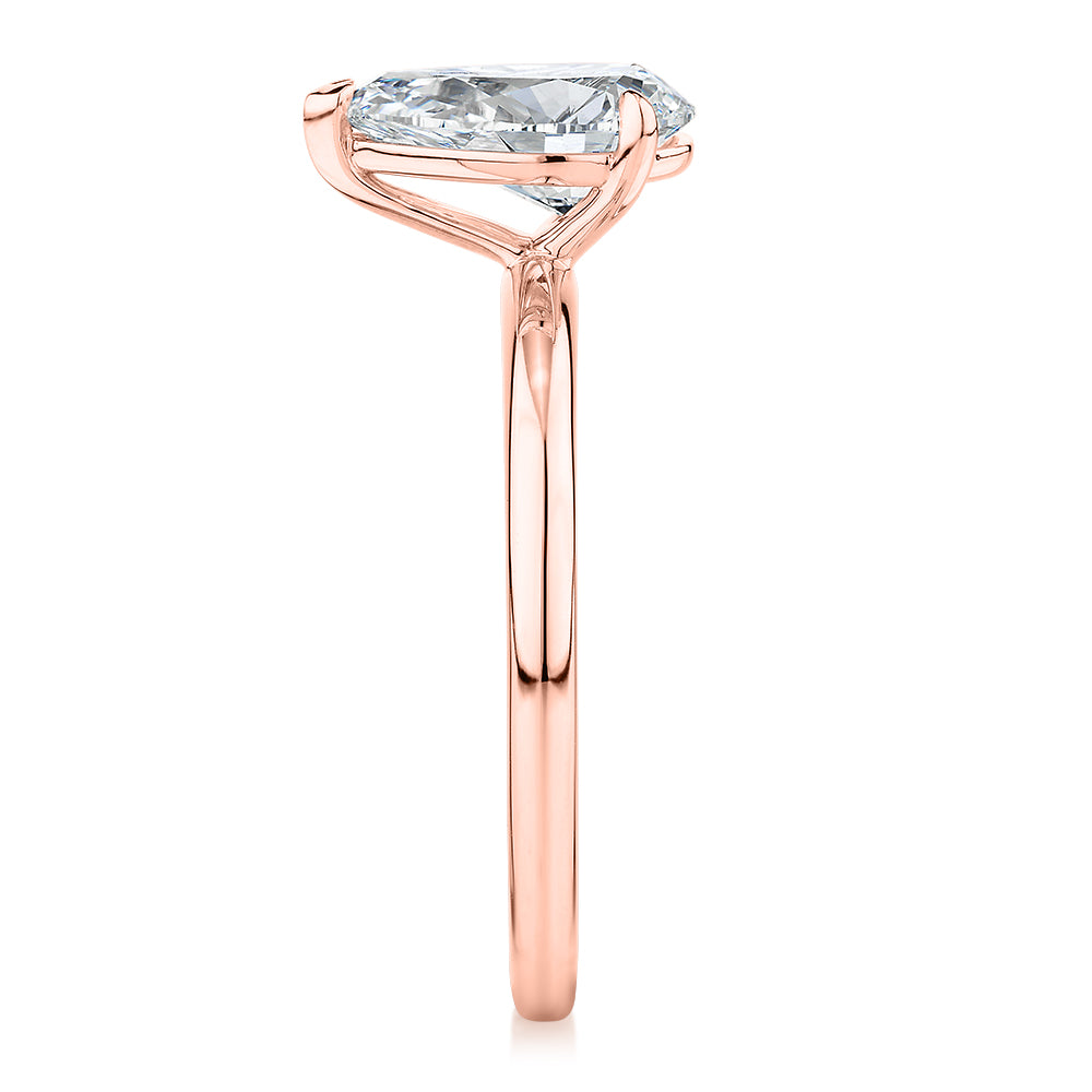 Premium Certified Laboratory Created Diamond, 1.50 carat pear solitaire engagement ring in 14 carat rose gold