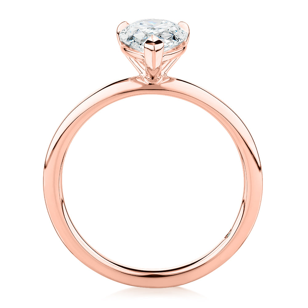 Premium Certified Laboratory Created Diamond, 1.50 carat pear solitaire engagement ring in 18 carat rose gold
