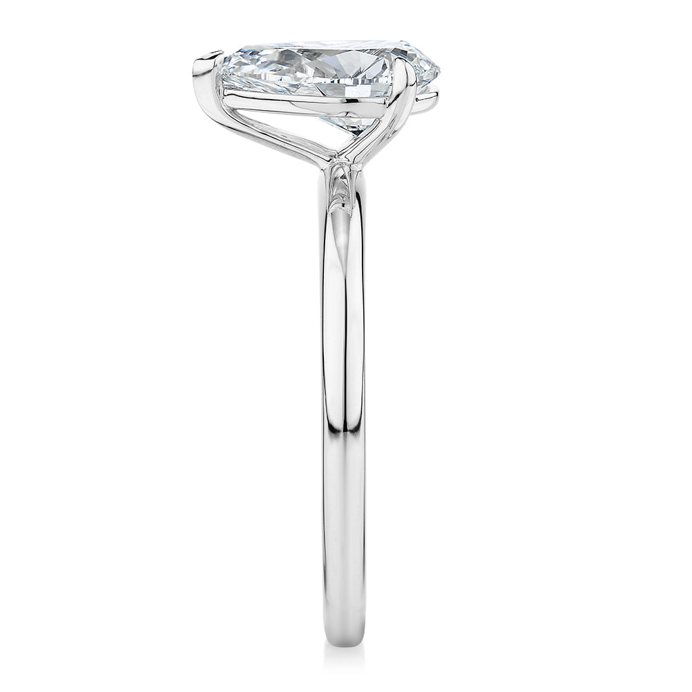 Premium Certified Laboratory Created Diamond, 1.50 carat pear solitaire engagement ring in platinum