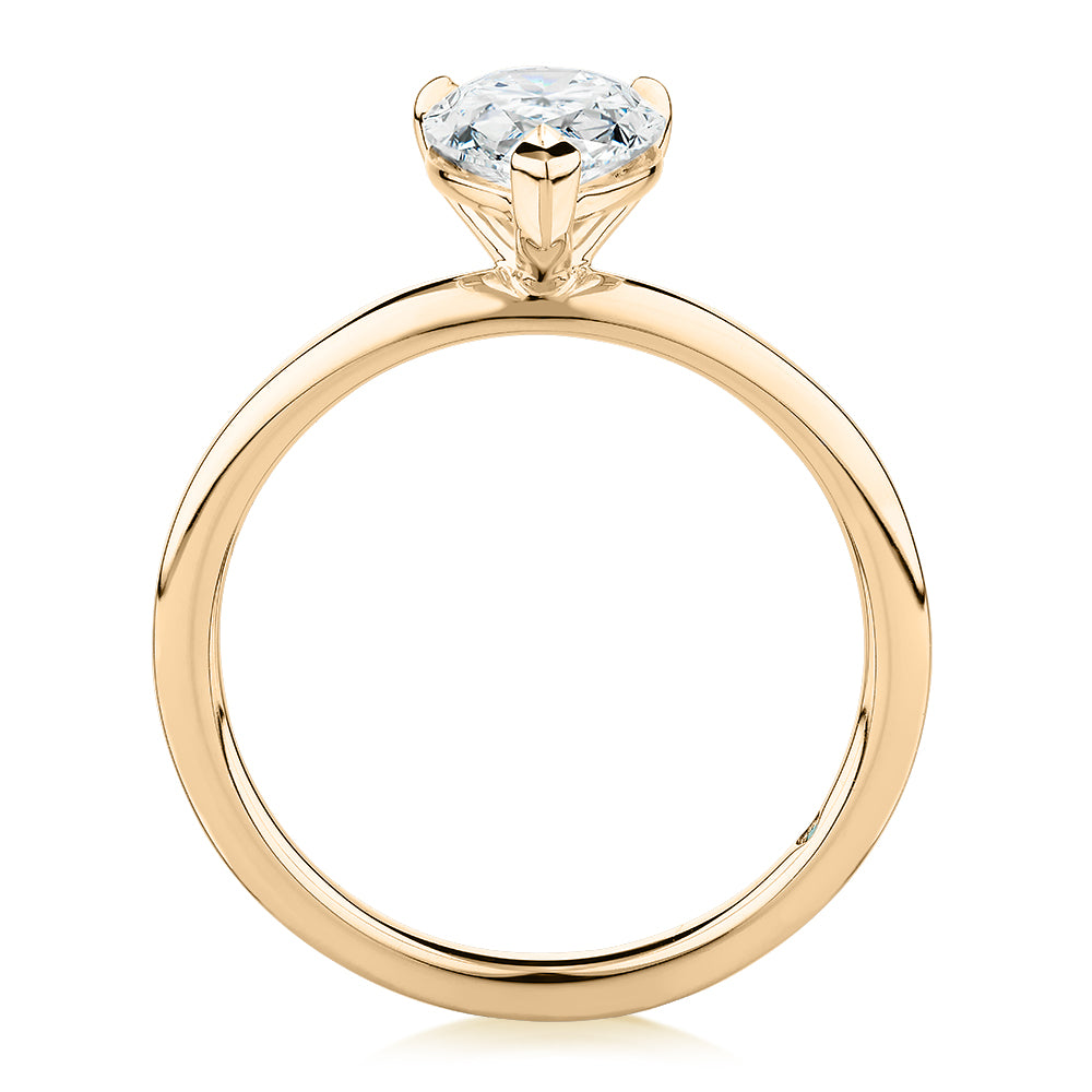 Premium Certified Laboratory Created Diamond, 1.50 carat pear solitaire engagement ring in 14 carat yellow gold