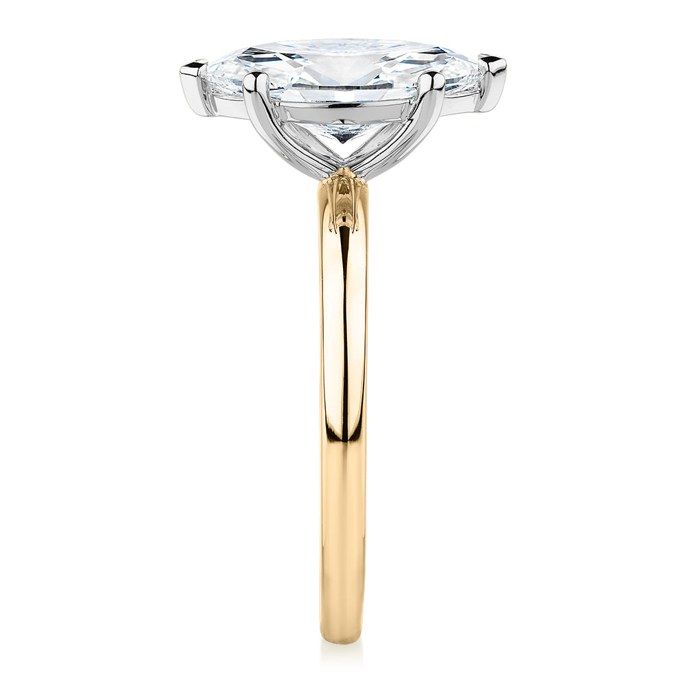 Premium Certified Lab-Grown Diamond, 2.00 carat marquise solitaire engagement ring in 14 carat yellow and white gold