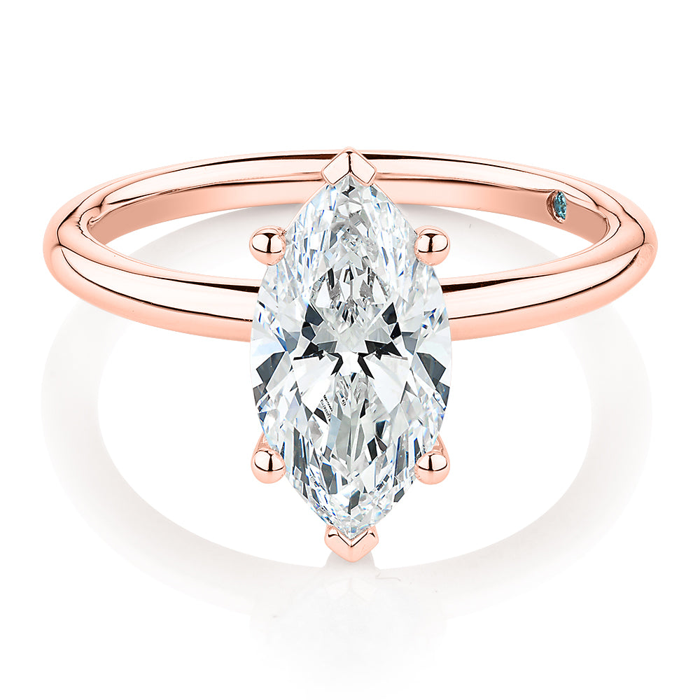 Premium Certified Lab-Grown Diamond, 2.00 carat marquise solitaire engagement ring in 14 carat rose gold