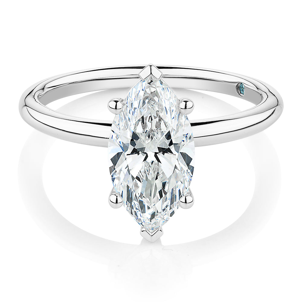 Premium Certified Lab-Grown Diamond, 2.00 carat marquise solitaire engagement ring in 14 carat white gold