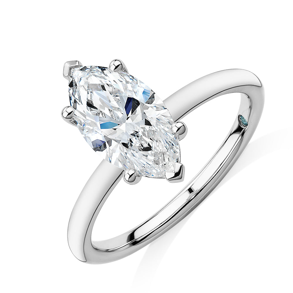Premium Certified Lab-Grown Diamond, 2.00 carat marquise solitaire engagement ring in 14 carat white gold